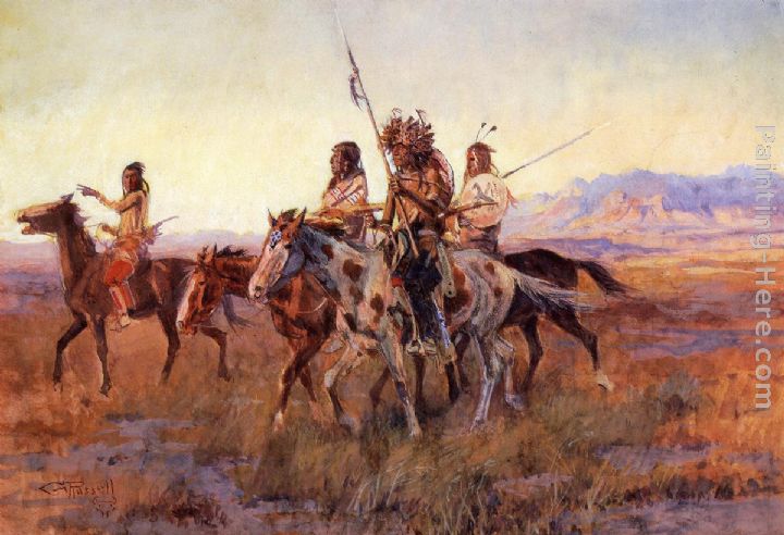 Four Mounted Indians painting - Charles Marion Russell Four Mounted Indians art painting